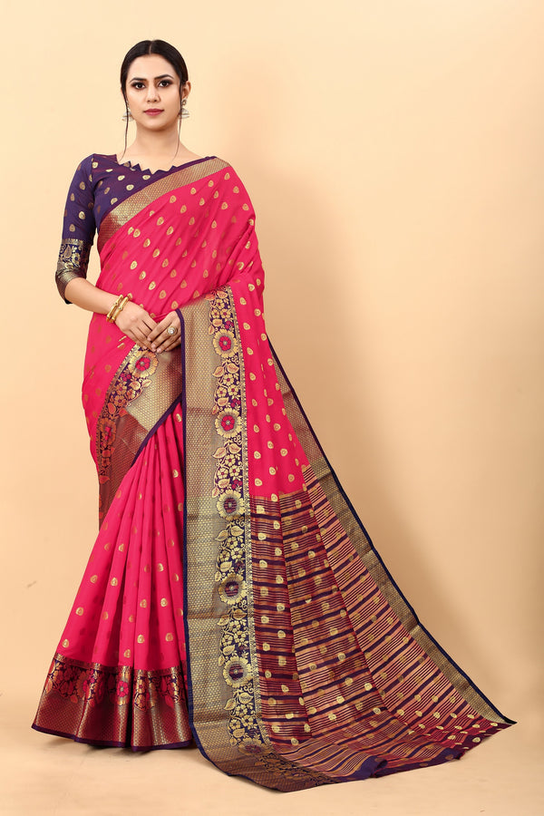 Vedant Vastram Soft Litchi Silk Kanjeevaram Saree - Pink - Distacart