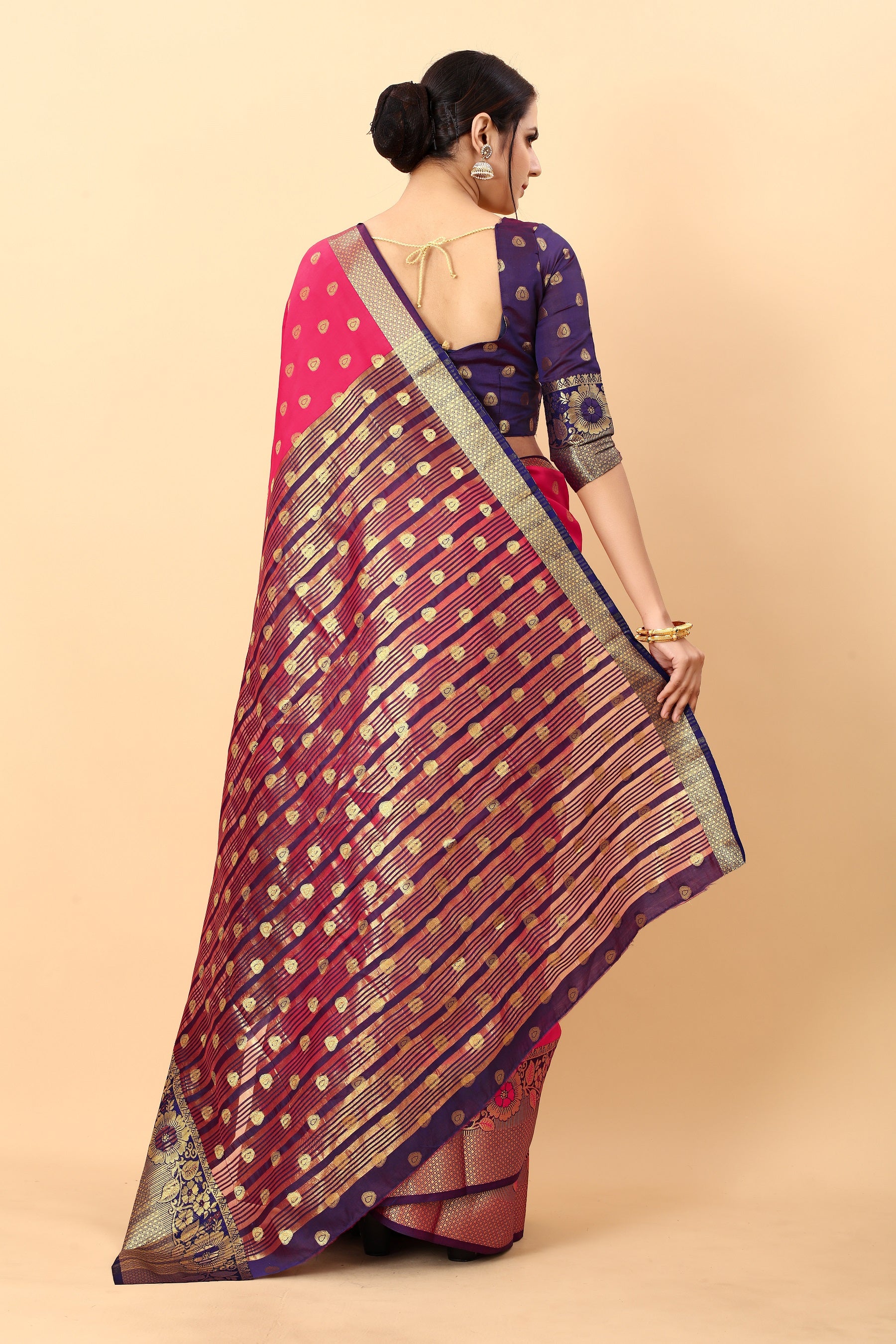Vedant Vastram Soft Litchi Silk Kanjeevaram Saree - Pink - Distacart