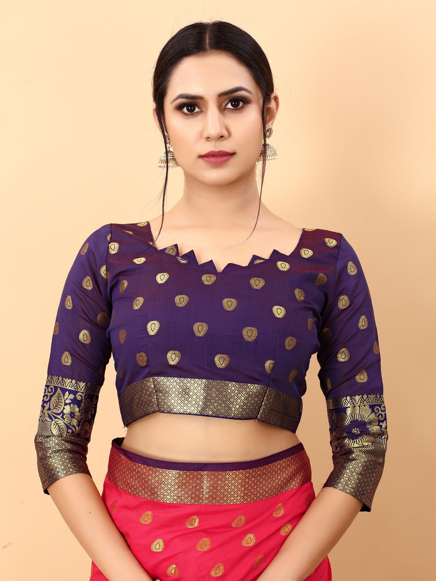 Vedant Vastram Soft Litchi Silk Kanjeevaram Saree - Pink - Distacart