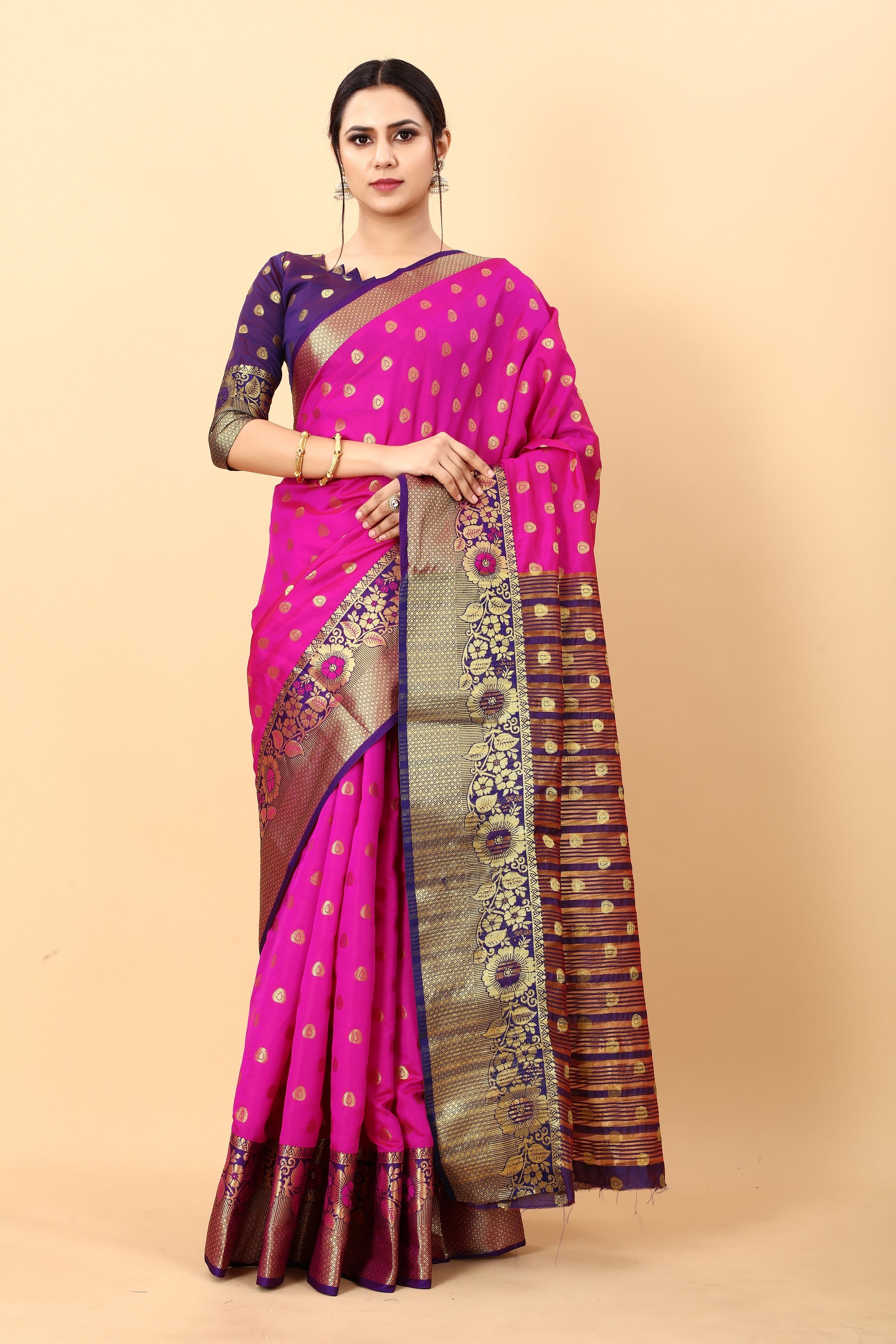Vedant Vastram Soft Litchi Silk Kanjeevaram Saree - Rani - Distacart