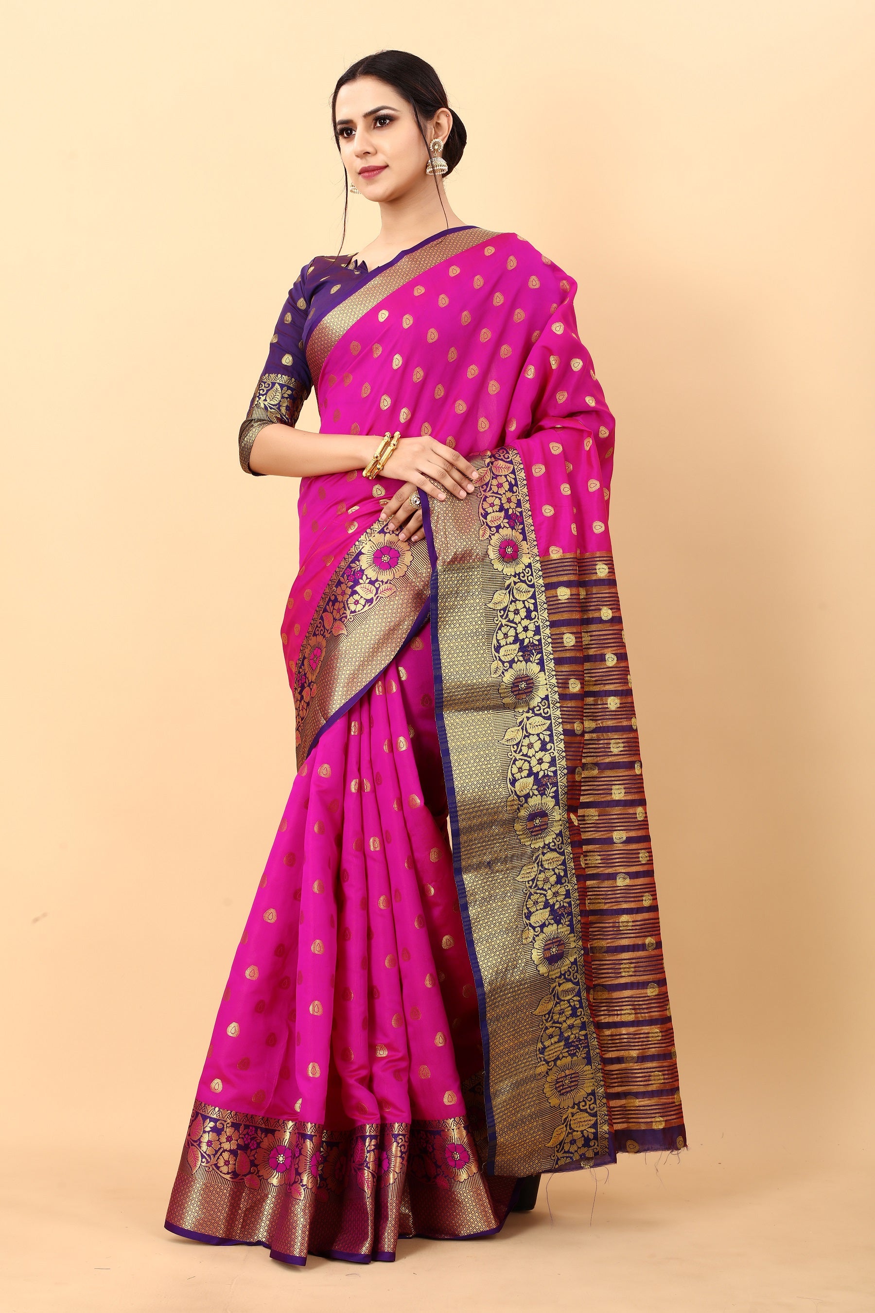 Vedant Vastram Soft Litchi Silk Kanjeevaram Saree - Rani - Distacart