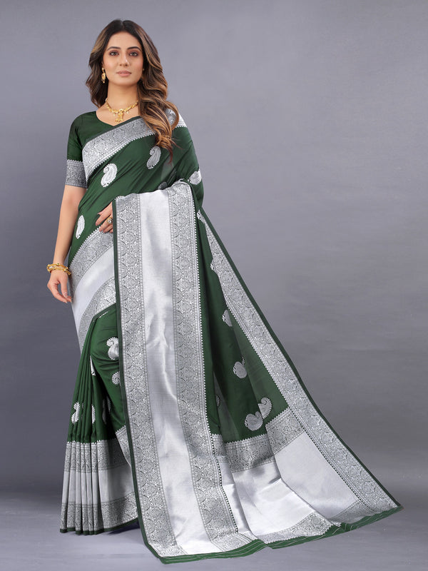 Vedant Vastram Soft Litchi Silk Banarasi Silk Saree - Mehndi - Distacart