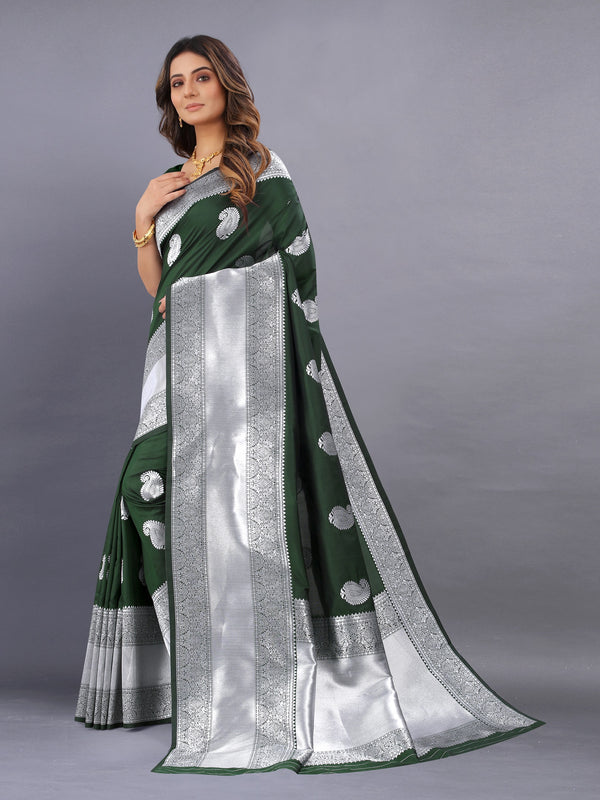 Vedant Vastram Soft Litchi Silk Banarasi Silk Saree - Mehndi - Distacart