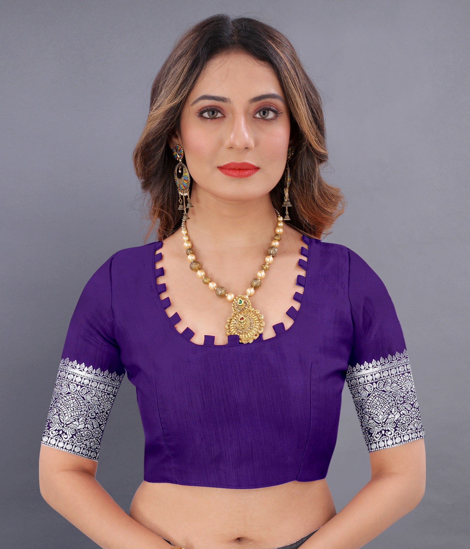 Vedant Vastram Soft Litchi Silk Banarasi Silk Saree - Violet - Distacart
