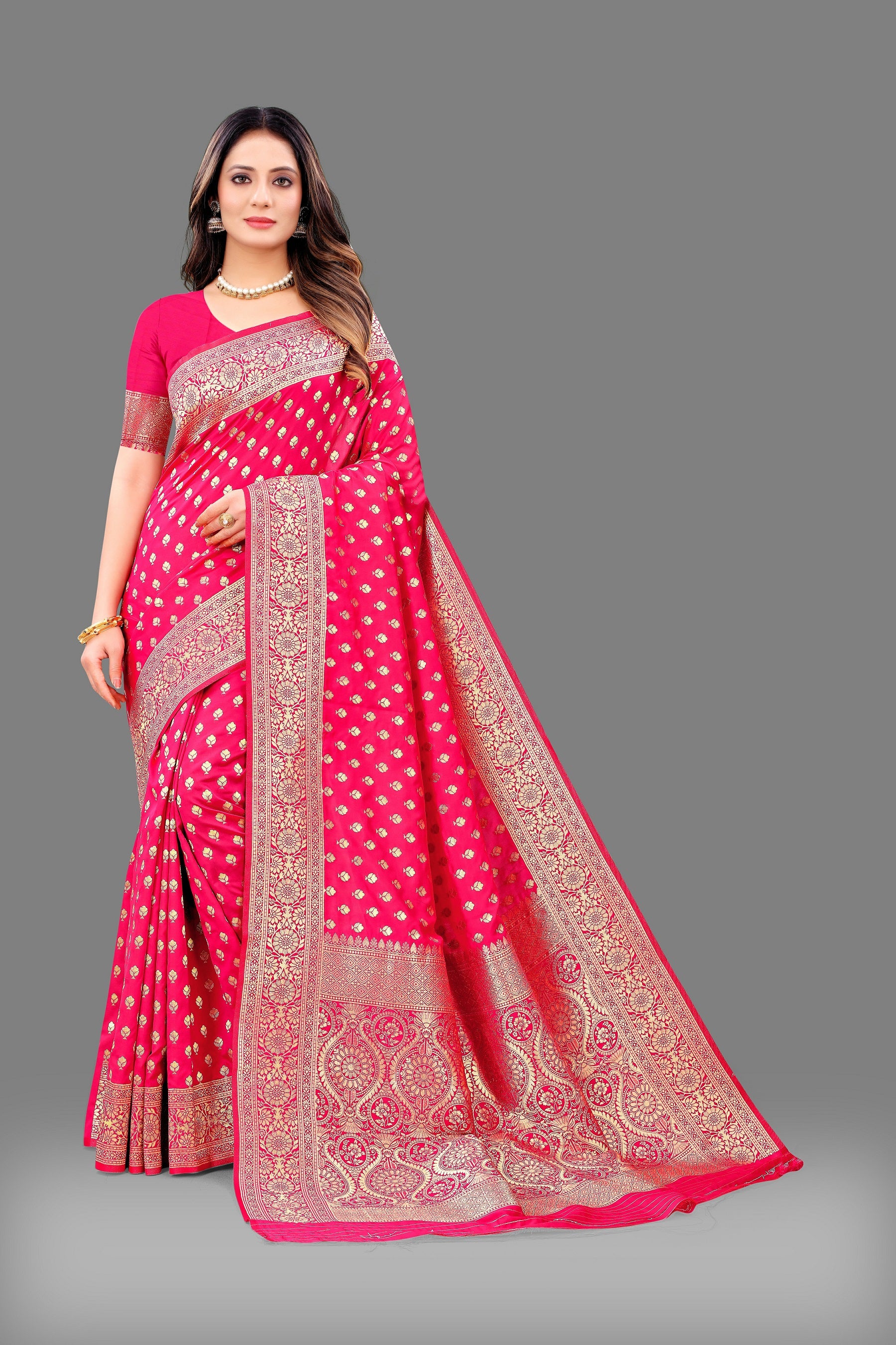 Vedant Vastram Soft Litchi Silk Banarasi Silk Saree - Pink - Distacart