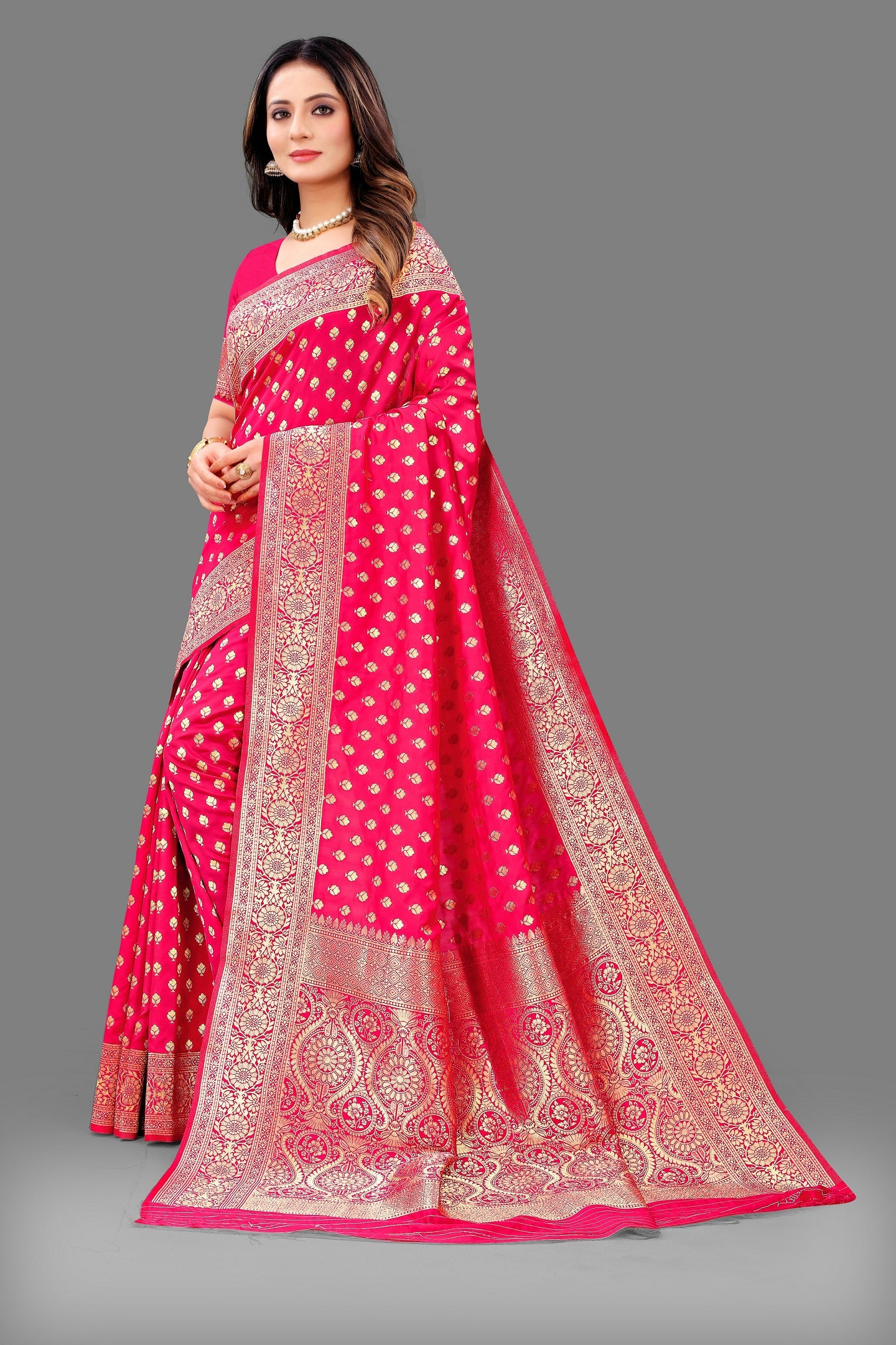 Vedant Vastram Soft Litchi Silk Banarasi Silk Saree - Pink - Distacart