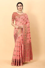Thumbnail for Vedant Vastram Soft Cotton Silk Kanjeevaram Saree - Peach - Distacart