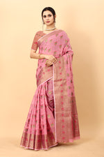 Thumbnail for Vedant Vastram Soft Cotton Silk Kanjeevaram Saree - Pink - Distacart