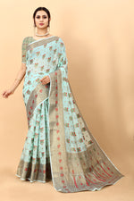 Thumbnail for Vedant Vastram Soft Cotton Silk Kanjeevaram Saree - Turquoise - Distacart