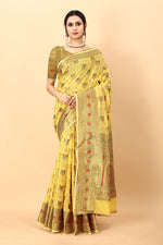 Thumbnail for Vedant Vastram Soft Cotton Silk Kanjeevaram Saree - Yellow - Distacart