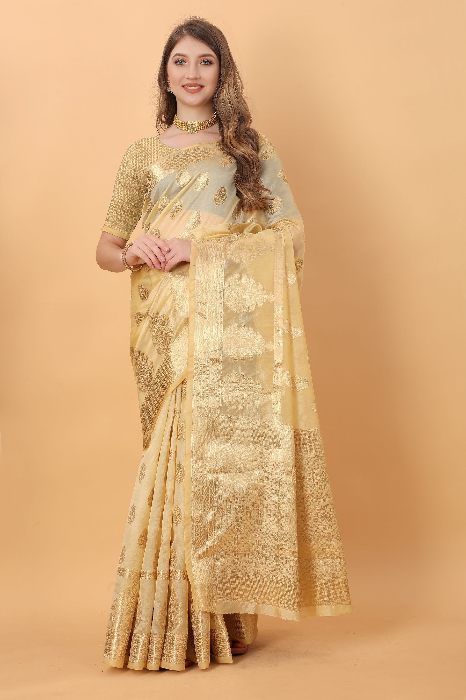 Vedant Vastram Organza Silk Banarasi Silk Saree - Gold - Distacart