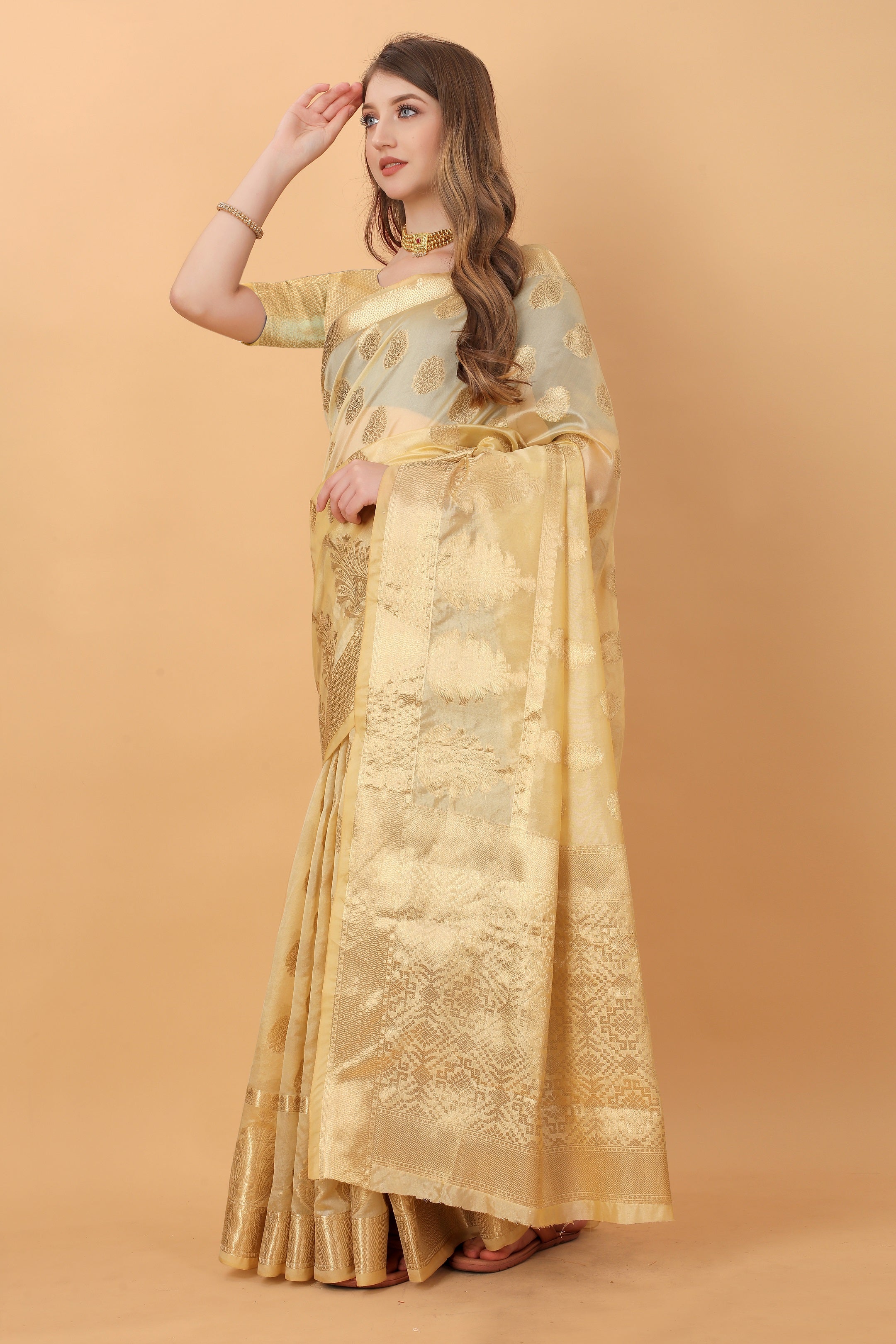 Vedant Vastram Organza Silk Banarasi Silk Saree - Gold - Distacart