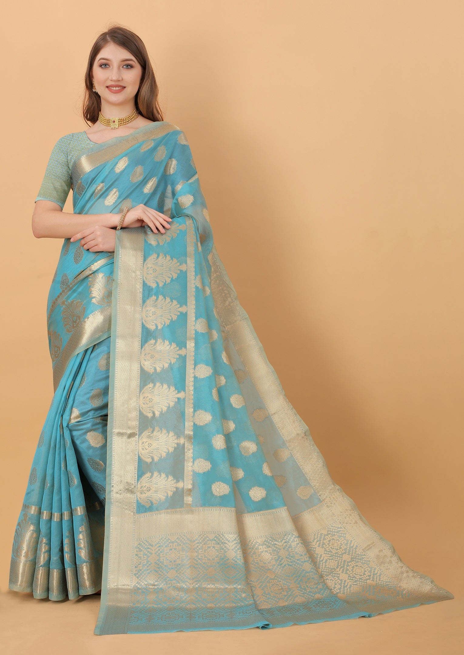 Vedant Vastram Organza Silk Banarasi Silk Saree - Rama - Distacart