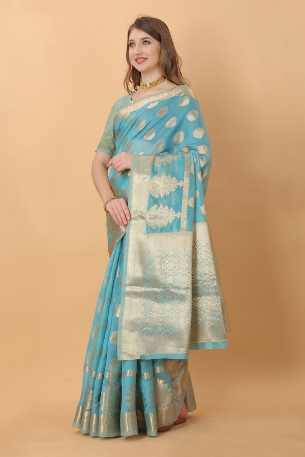 Vedant Vastram Organza Silk Banarasi Silk Saree - Rama - Distacart