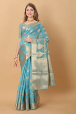 Thumbnail for Vedant Vastram Organza Silk Banarasi Silk Saree - Rama - Distacart