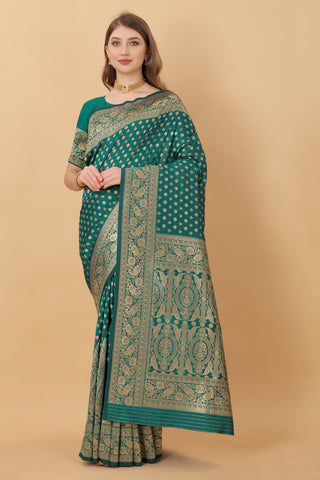 Vedant Vastram Soft Litchi Silk Kanjeevaram Saree - Green - Distacart