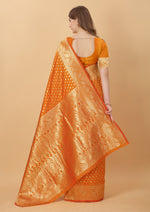 Thumbnail for Vedant Vastram Soft Litchi Silk Kanjeevaram Saree - Orange - Distacart