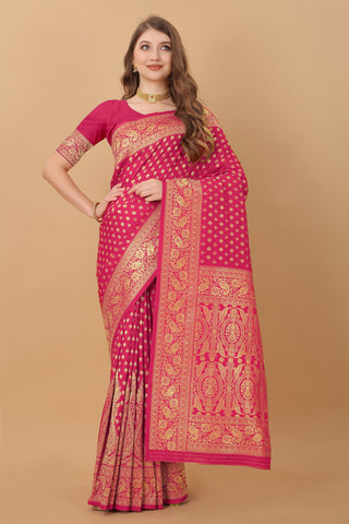 Vedant Vastram Soft Litchi Silk Kanjeevaram Saree - Pink - Distacart