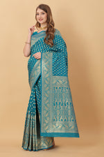 Thumbnail for Vedant Vastram Soft Litchi Silk Kanjeevaram Saree - Rama - Distacart