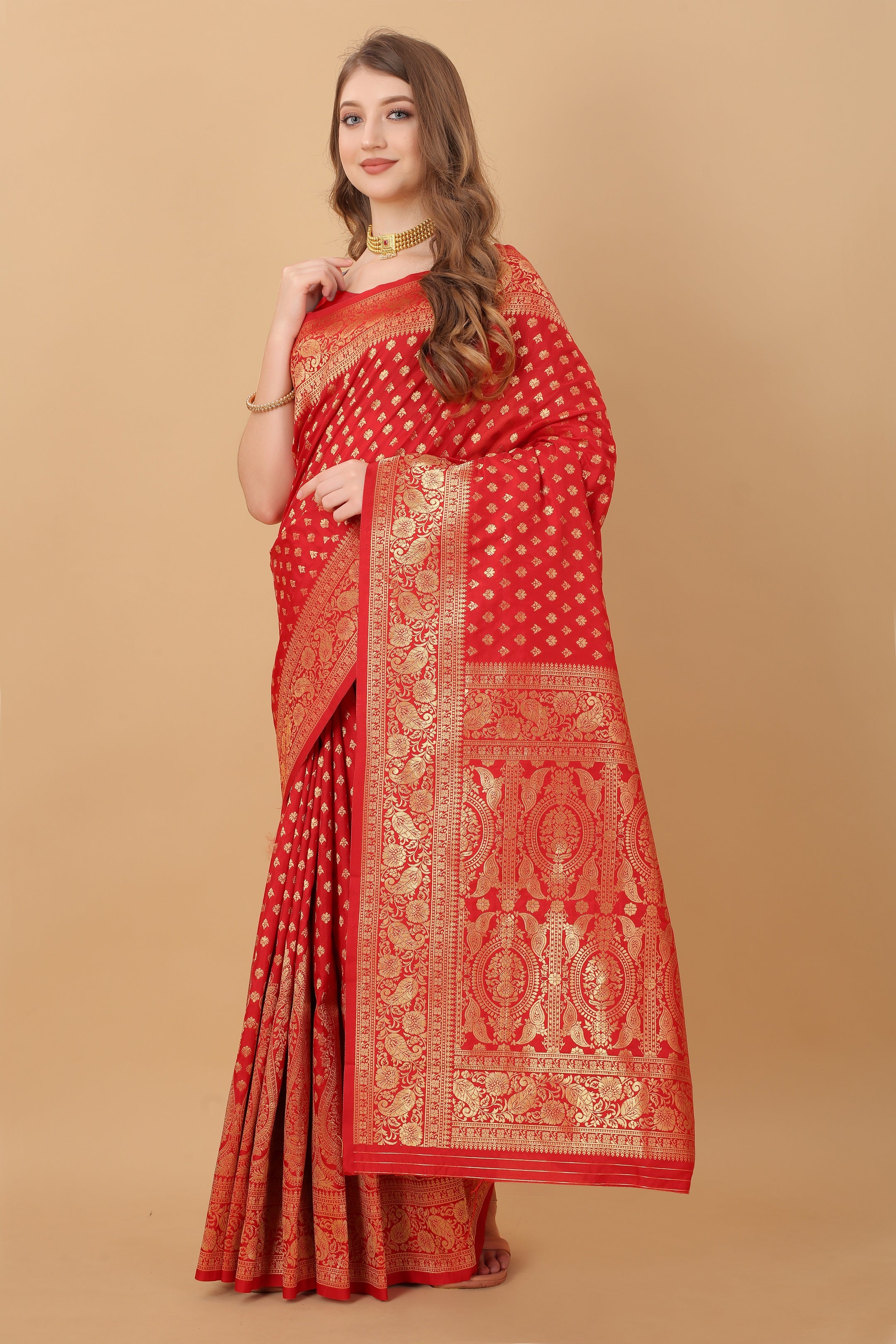 Vedant Vastram Soft Litchi Silk Kanjeevaram Saree - Red - Distacart
