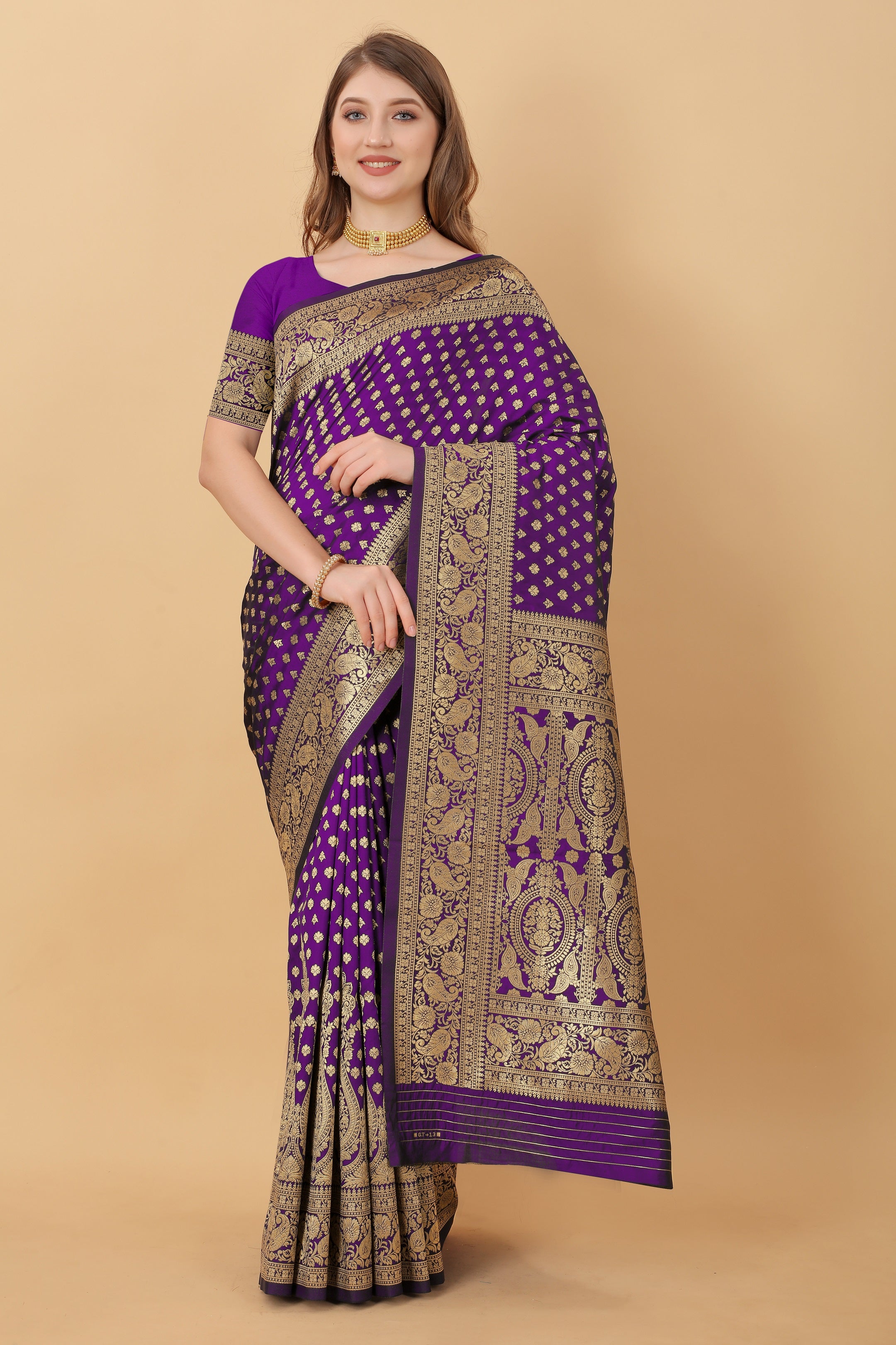 Vedant Vastram Soft Litchi Silk Kanjeevaram Saree - Violet - Distacart