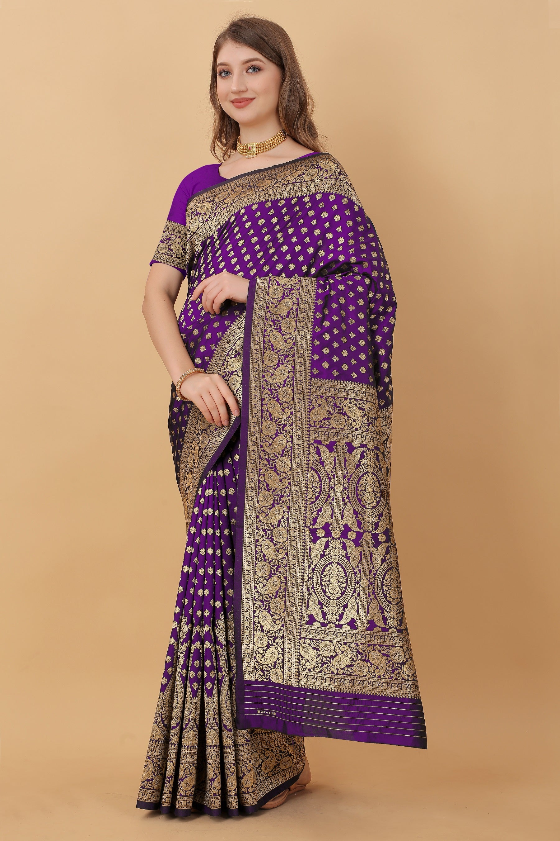 Vedant Vastram Soft Litchi Silk Kanjeevaram Saree - Violet - Distacart