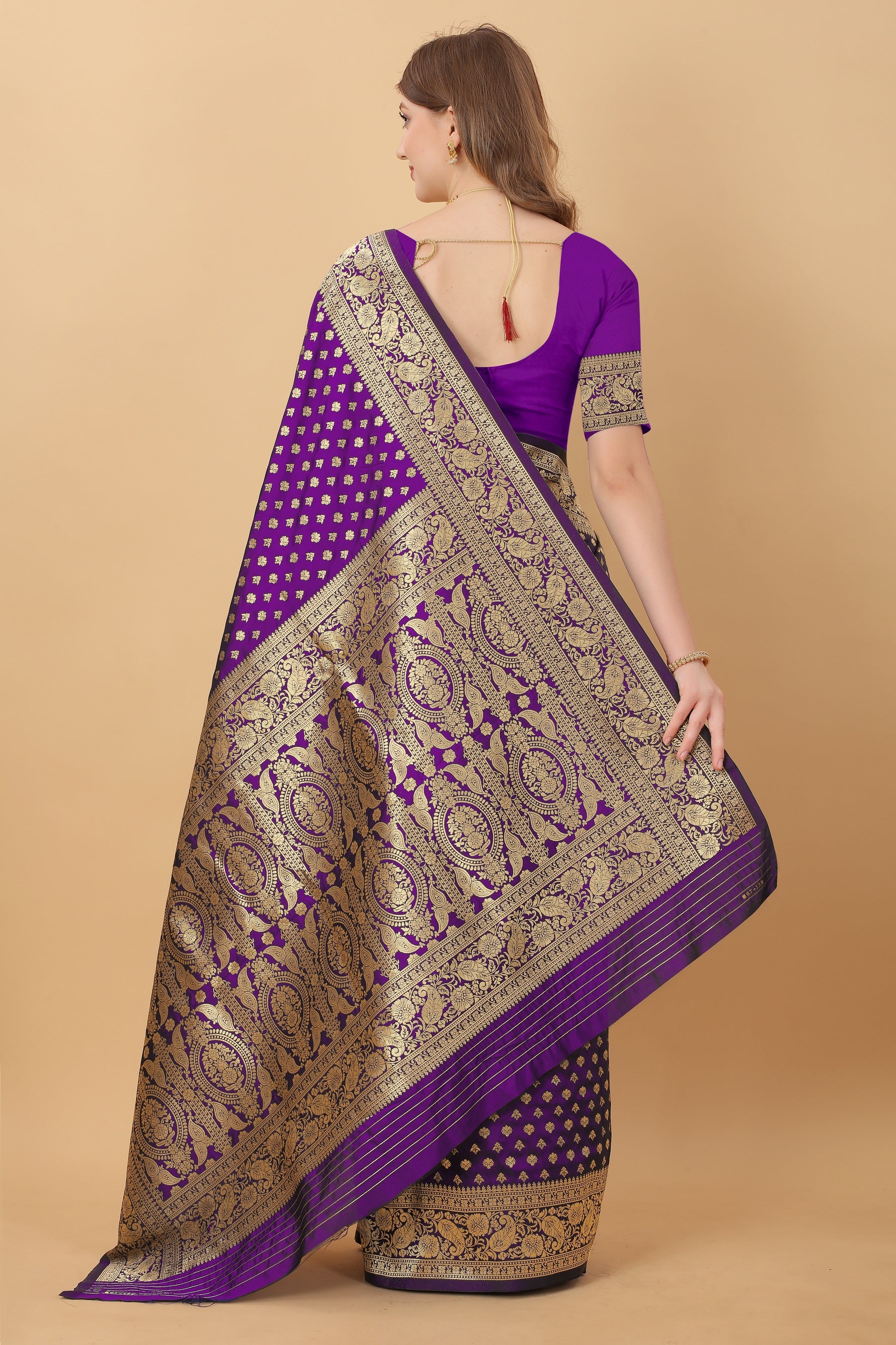 Vedant Vastram Soft Litchi Silk Kanjeevaram Saree - Violet - Distacart