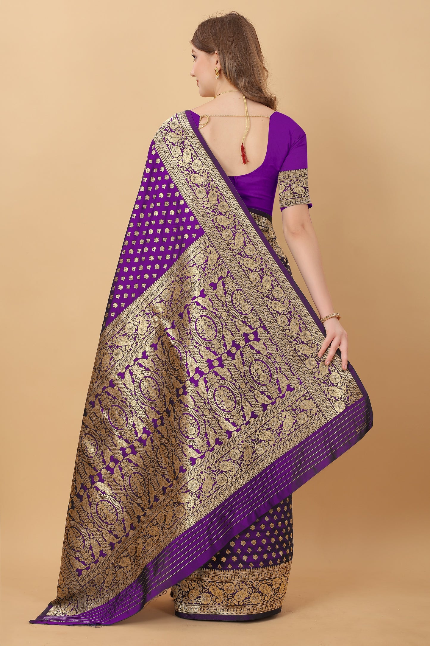 Vedant Vastram Soft Litchi Silk Kanjeevaram Saree - Violet - Distacart