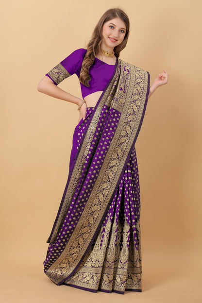 Vedant Vastram Soft Litchi Silk Kanjeevaram Saree - Violet - Distacart
