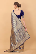 Thumbnail for Vedant Vastram Soft Litchi Silk Kanjeevaram Saree - Navy - Distacart