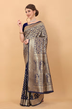 Thumbnail for Vedant Vastram Soft Litchi Silk Kanjeevaram Saree - Navy - Distacart