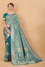 Thumbnail for Vedant Vastram Soft Litchi Silk Kanjeevaram Saree - Rama - Distacart