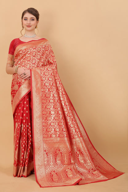 Vedant Vastram Soft Litchi Silk Kanjeevaram Saree - Red - Distacart