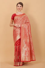 Thumbnail for Vedant Vastram Soft Litchi Silk Kanjeevaram Saree - Red - Distacart