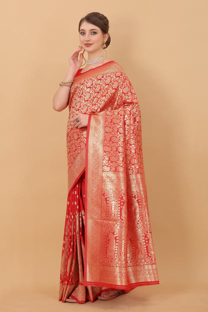 Vedant Vastram Soft Litchi Silk Kanjeevaram Saree - Red - Distacart