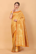 Thumbnail for Vedant Vastram Soft Litchi Silk Kanjeevaram Saree - Yellow - Distacart