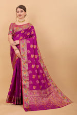 Thumbnail for Vedant Vastram Soft Litchi Silk Kanjeevaram Saree - Magenta - Distacart