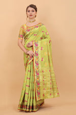 Thumbnail for Vedant Vastram Soft Litchi Silk Kanjeevaram Saree - Parrot - Distacart