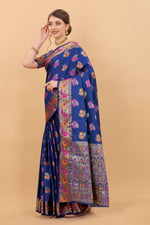 Thumbnail for Vedant Vastram Soft Litchi Silk Kanjeevaram Saree - Royal Blue - Distacart