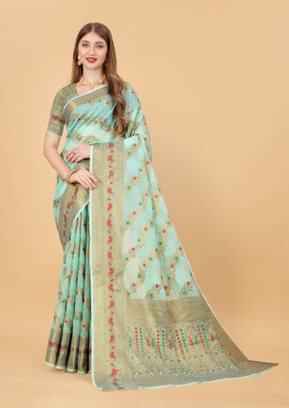Vedant Vastram Soft Cotton Silk Banarasi Silk Saree - Seegreen - Distacart