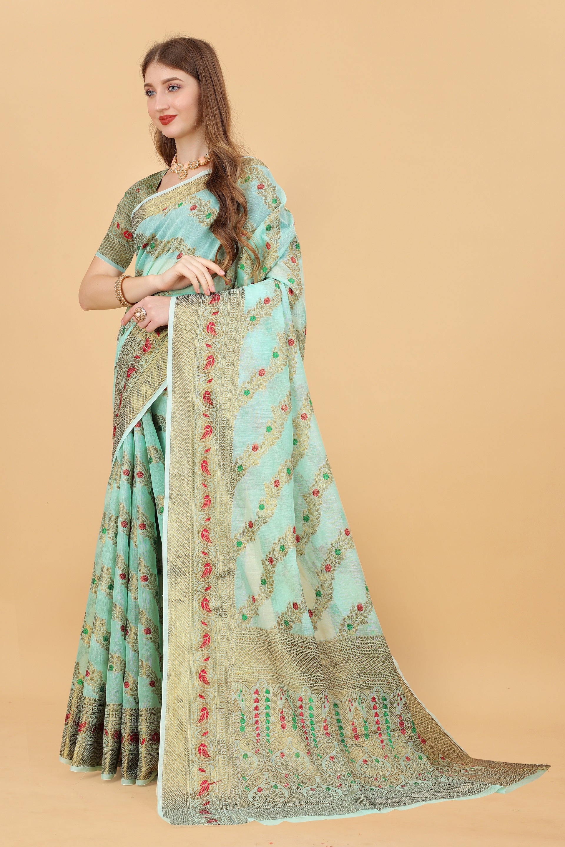 Vedant Vastram Soft Cotton Silk Banarasi Silk Saree - Seegreen - Distacart