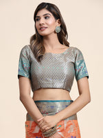 Thumbnail for Vedant Vastram Organza Silk Kanjeevaram Saree - Peach - Distacart
