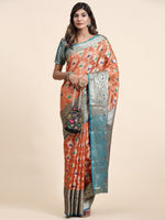 Thumbnail for Vedant Vastram Organza Silk Kanjeevaram Saree - Peach - Distacart