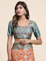 Thumbnail for Vedant Vastram Organza Silk Kanjeevaram Saree - Peach - Distacart