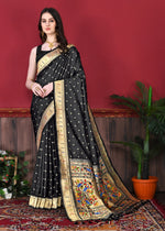 Thumbnail for Vedant Vastram Soft Litchi Silk Paithani Silk Saree - Black - Distacart