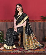Thumbnail for Vedant Vastram Soft Litchi Silk Paithani Silk Saree - Black - Distacart