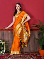 Thumbnail for Vedant Vastram Soft Litchi Silk Paithani Silk Saree - Orange - Distacart