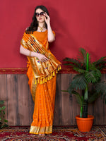 Thumbnail for Vedant Vastram Soft Litchi Silk Paithani Silk Saree - Orange - Distacart