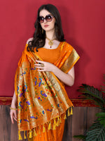 Thumbnail for Vedant Vastram Soft Litchi Silk Paithani Silk Saree - Orange - Distacart