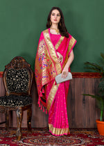 Thumbnail for Vedant Vastram Soft Litchi Silk Paithani Silk Saree - Pink - Distacart